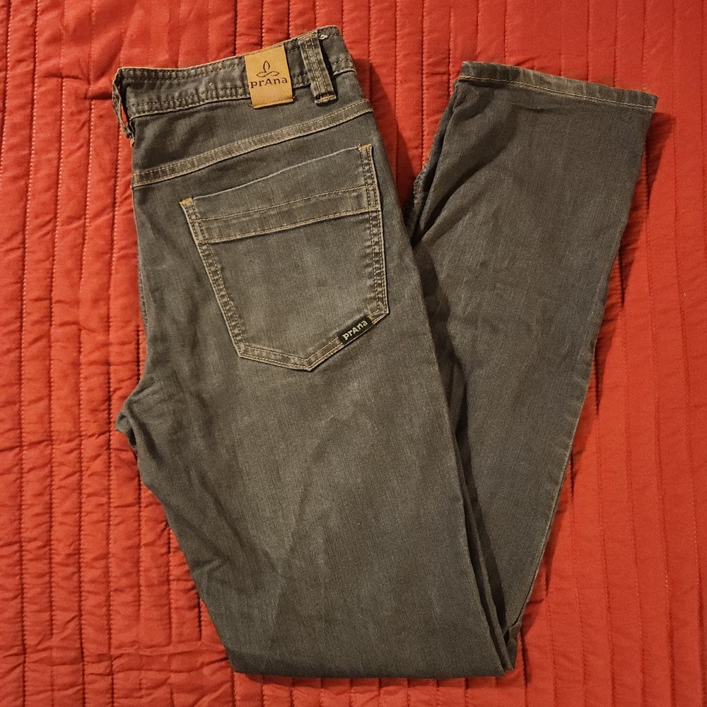 prAna Bridger Jeans Mens 30x32 Gray Slim Fit Stretch Denim Outdoor Pants